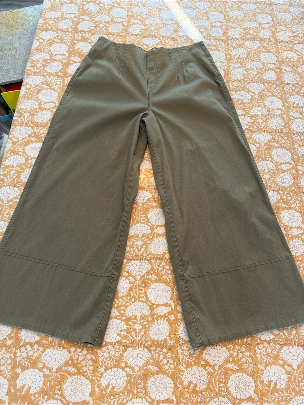 SPANX women’s XL wide-Leg fatigue olive green twill back pockets elastic waist
